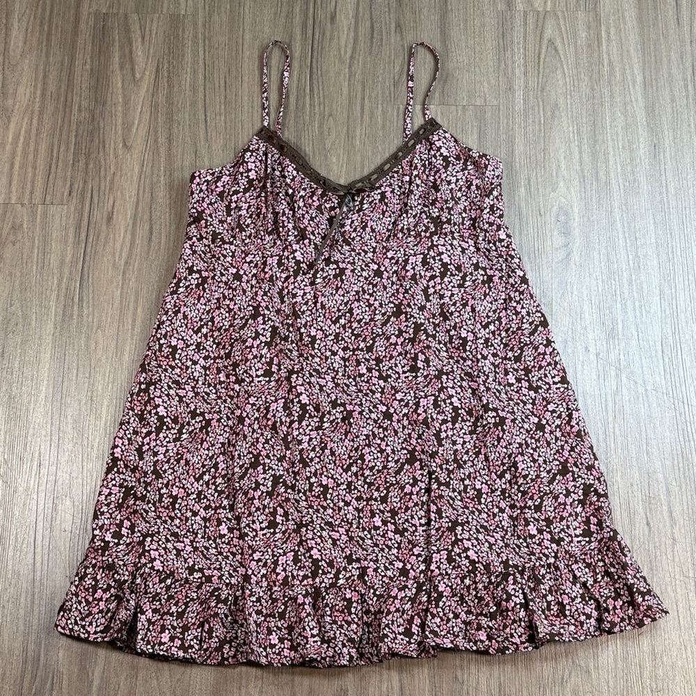 NWT Bohemian Pink and Brown Floral Spaghetti Strap Dress
